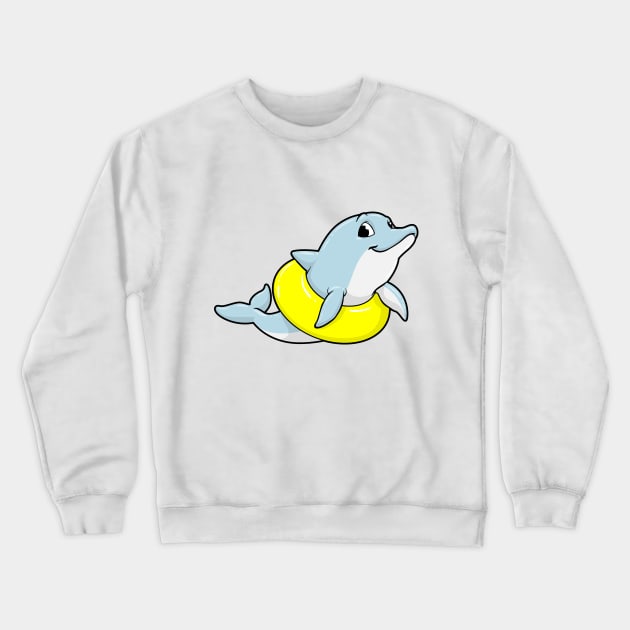 Dolphin at Swimming with Swim ring Crewneck Sweatshirt by Markus Schnabel